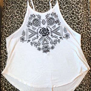 KENDALL AND KYLIE WHITE EMBROIDERED HIGH NECK TOP